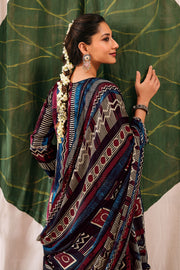 Elegant Ajrak Print Satin Handwork Traditional Salwar Kameez